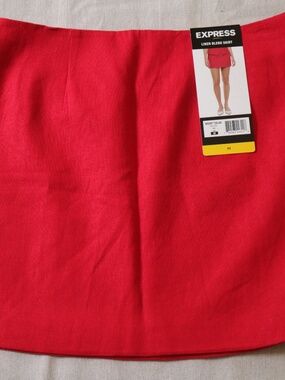 Express Linen Blend Mini Skirt Women's Medium Red NWT $58 MSRP Holiday Party